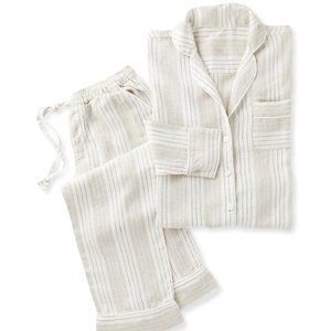 Porto Striped Linen Pajamas Flax Tan: Serena &Lily